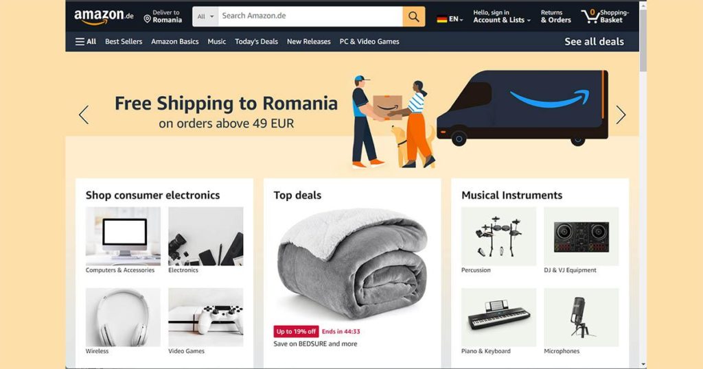 Amazon Germania - transport gratuit in Romania